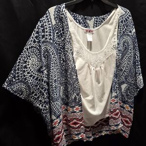 Three Pink Hearts Paisley Kimono & Lace Tank Top Set Sz S Boho Indie Festival